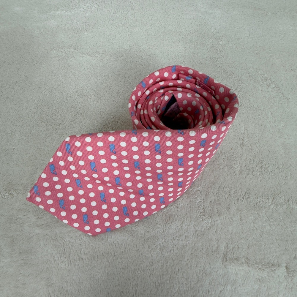 Vineyard Vines Pink Polka Dot‎ Whale Silk Mens Necktie